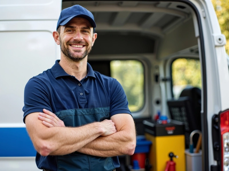 Smiling plumber ready to work — Quick Restore technician